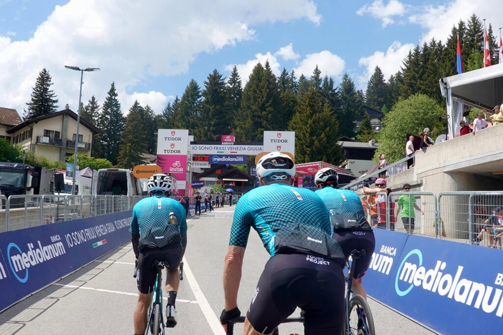 Riding to the Giro finish line in Cari Switzerland